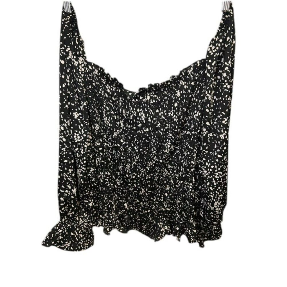 208 A New Day Black Smocked Long Sleeve Top – Square Neck Floral Print Blouse